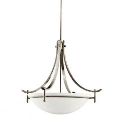 Olympia 3-Light Antique Pewter Contemporary Kitchen Inverted Pendant Hanging Light with Satin Etched Glass by KICHLER