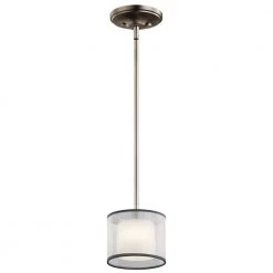 Tallie 1-Light Antique Pewter Transitional Kitchen Mini Pendant Hanging Light with White Translucent Organza Outer Shade by KICHLER