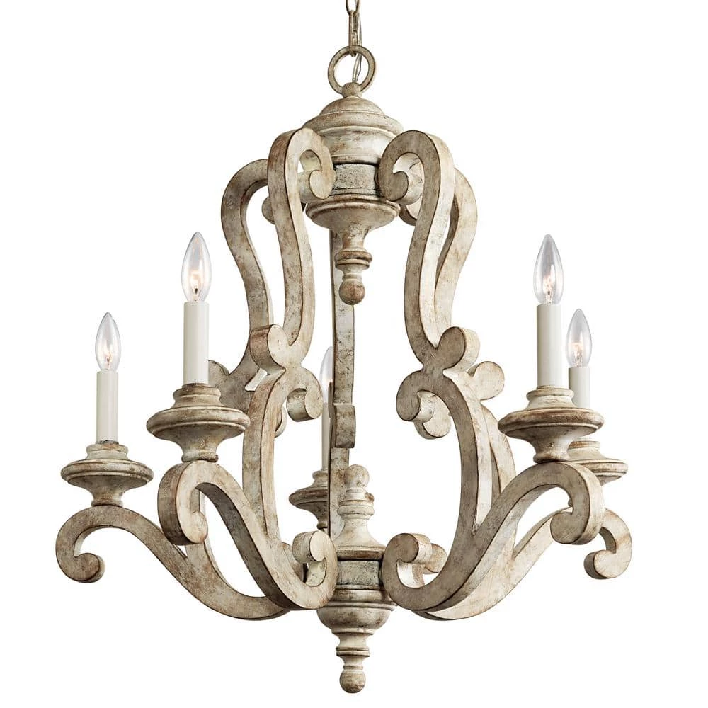 Hayman Bay 5-Light Antique White Farmhouse Candlestick Dining Room Chandelier by KICHLER 6 Hayman Bay 5-Light Antique White Farmhouse Candlestick Dining Room Chandelier by KICHLER - Image 4