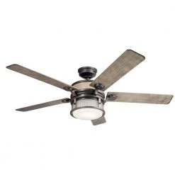 Ahrendal 60 in. Integrated LED Outdoor Anvil Iron Downrod Mount Ceiling Fan with Light with Switch by KICHLER