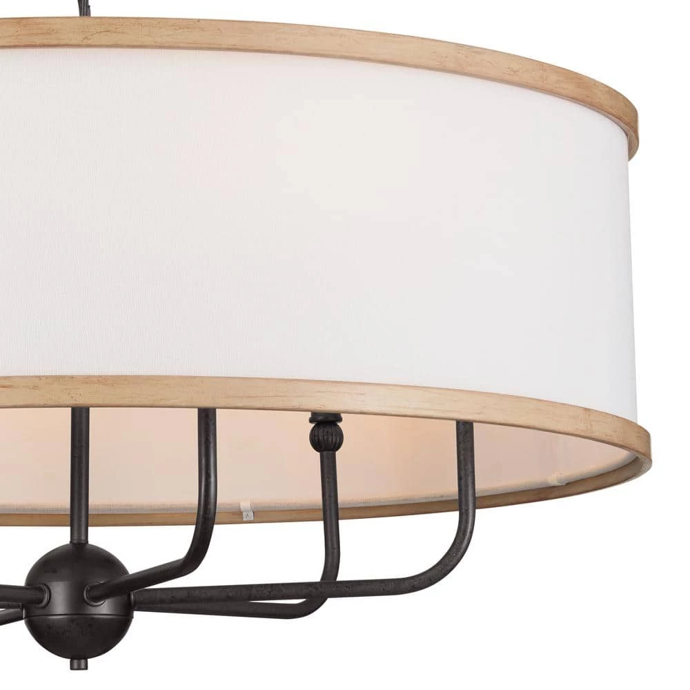 Heddle 6-Light Anvil Iron and Beech Vintage Dining Room Chandelier with Fabric Shade by KICHLER 6 Heddle 6-Light Anvil Iron and Beech Vintage Dining Room Chandelier with Fabric Shade by KICHLER - Image 4