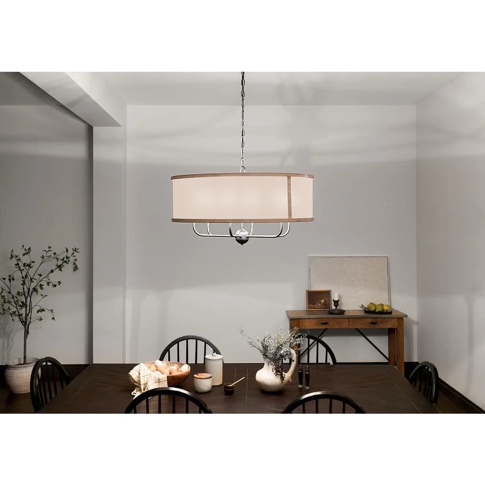 Heddle 6-Light Anvil Iron and Beech Vintage Dining Room Chandelier with Fabric Shade by KICHLER 10 Heddle 6-Light Anvil Iron and Beech Vintage Dining Room Chandelier with Fabric Shade by KICHLER - Image 8