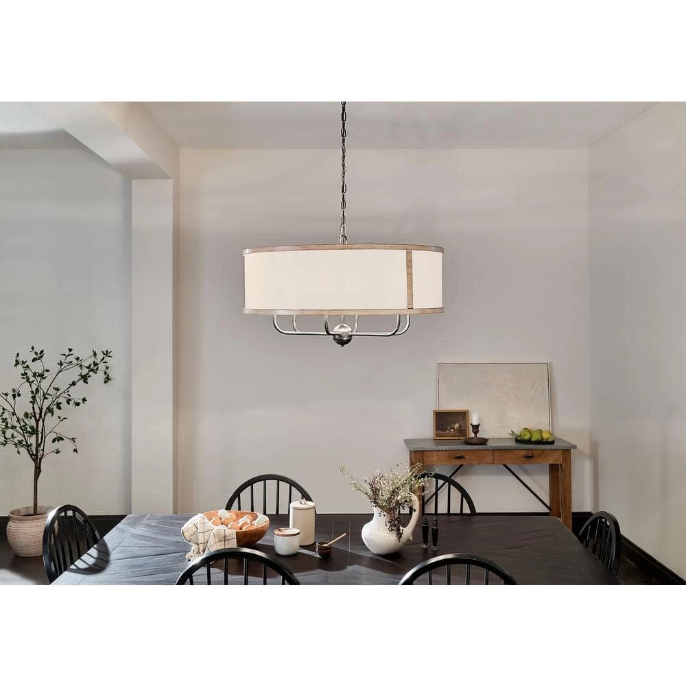 Heddle 6-Light Anvil Iron and Beech Vintage Dining Room Chandelier with Fabric Shade by KICHLER 4 Heddle 6-Light Anvil Iron and Beech Vintage Dining Room Chandelier with Fabric Shade by KICHLER - Image 2