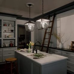 Dame 2-Light Anvil Iron Vintage Lantern Foyer Pendant Hanging Light with Clear Glass by KICHLER -Kichler Sales anvil iron kichler chandeliers 52474avi 76 1000