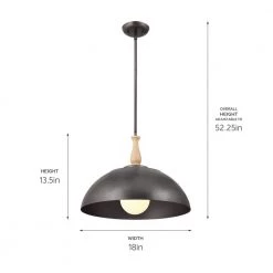 Fira 18 in. 1-Light Anvil Iron and Beech Vintage Dome Kitchen Pendant Hanging Light by KICHLER -Kichler Sales anvil iron kichler chandeliers 52477avi 44 1000