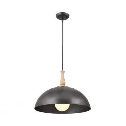 Fira 18 in. 1-Light Anvil Iron and Beech Vintage Dome Kitchen Pendant Hanging Light by KICHLER