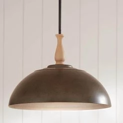 Fira 18 in. 1-Light Anvil Iron and Beech Vintage Dome Kitchen Pendant Hanging Light by KICHLER -Kichler Sales anvil iron kichler chandeliers 52477avi fa 1000