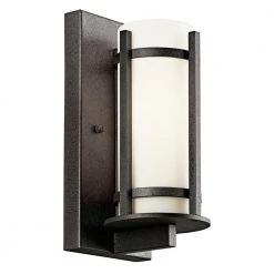Camden 11 in. 1-Light Anvil Iron Outdoor Light Wall Cylinder with Opal Etched Glass Shade (1-Pack) by KICHLER