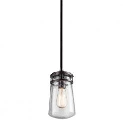 Lyndon 11.75 in. 1-Light Architectural Bronze Hanging Pendant with Clear Seeded Glass (1-Pack) by KICHLER