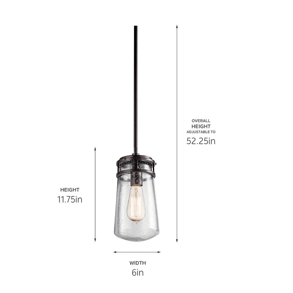 Lyndon 11.75 in. 1-Light Architectural Bronze Hanging Pendant with Clear Seeded Glass (1-Pack) by KICHLER 5 Lyndon 11.75 in. 1-Light Architectural Bronze Hanging Pendant with Clear Seeded Glass (1-Pack) by KICHLER - Image 3