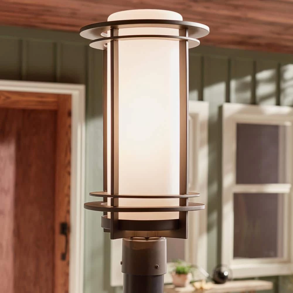 Pacific Edge 1-Light Architectural Bronze Outdoor Lamp Post Light with Satin Etched Cased Opal Glass (1-Pack) by KICHLER 8 Pacific Edge 1-Light Architectural Bronze Outdoor Lamp Post Light with Satin Etched Cased Opal Glass (1-Pack) by KICHLER - Image 6