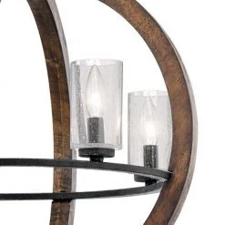 Grand Bank 4-Light Auburn Stained Wood and Distressed Black Metal Farmhouse Dining Room Globe Chandelier by KICHLER -Kichler Sales auburn stain black kichler chandeliers 43185aub 4f 1000