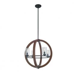 Grand Bank 4-Light Auburn Stained Wood and Distressed Black Metal Farmhouse Dining Room Globe Chandelier by KICHLER