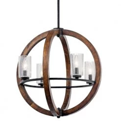 Grand Bank 4-Light Auburn Stained Wood and Distressed Black Metal Farmhouse Dining Room Globe Chandelier by KICHLER -Kichler Sales auburn stain black kichler chandeliers 43185aub c3 1000