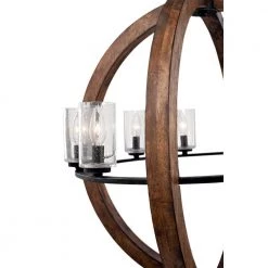 Grand Bank 8-Light Auburn Stained Wood and Distressed Black Metal Farmhouse Dining Room Globe Chandelier by KICHLER -Kichler Sales auburn stain black kichler chandeliers 43190aub 4f 1000