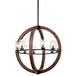 Grand Bank 8-Light Auburn Stained Wood and Distressed Black Metal Farmhouse Dining Room Globe Chandelier by KICHLER -Kichler Sales auburn stain black kichler chandeliers 43190aub c3 1000