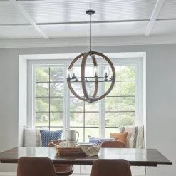Grand Bank 8-Light Auburn Stained Wood and Distressed Black Metal Farmhouse Dining Room Globe Chandelier by KICHLER -Kichler Sales auburn stain black kichler chandeliers 43190aub e1 1000