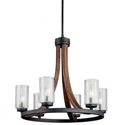 Grand Bank 6-Light Auburn Stained Wood and Distressed Black Metal Farmhouse Dining Room Chandelier by KICHLER -Kichler Sales auburn stain black kichler chandeliers 43193aub c3 1000