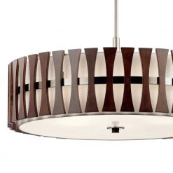Cirus 5-Light Auburn Stain Contemporary Kitchen Pendant Hanging Light with Tempered Etched Glass and White Linen by KICHLER -Kichler Sales auburn stain kichler chandeliers 43754aub 4f 1000