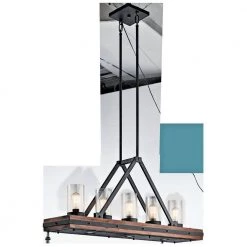 Colerne 5-Light Auburn Stained Rectangle Rectangle Farmhouse Dining Room Linear Chandelier with Clear Seeded Glass Shade by KICHLER -Kichler Sales auburn stained kichler chandeliers 43491aub 1f 1000