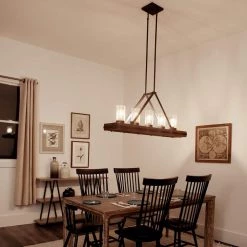 Colerne 5-Light Auburn Stained Rectangle Rectangle Farmhouse Dining Room Linear Chandelier with Clear Seeded Glass Shade by KICHLER -Kichler Sales auburn stained kichler chandeliers 43491aub 76 1000