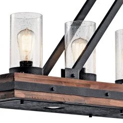 Colerne 5-Light Auburn Stained Rectangle Rectangle Farmhouse Dining Room Linear Chandelier with Clear Seeded Glass Shade by KICHLER -Kichler Sales auburn stained kichler chandeliers 43491aub c3 1000