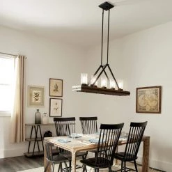 Colerne 5-Light Auburn Stained Rectangle Rectangle Farmhouse Dining Room Linear Chandelier with Clear Seeded Glass Shade by KICHLER -Kichler Sales auburn stained kichler chandeliers 43491aub e1 1000