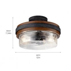 Grand Bank 2-Light Auburn Stained Drum Hallway Semi-Flush Mount Ceiling Light with Seeded Glass by KICHLER -Kichler Sales auburn stained kichler flush mount lights 44100aub 44 1000
