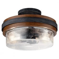 Grand Bank 2-Light Auburn Stained Drum Hallway Semi-Flush Mount Ceiling Light with Seeded Glass by KICHLER