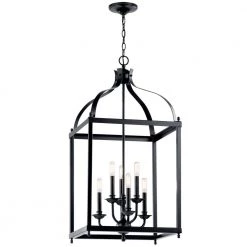 Larkin 6-Light Black Traditional Foyer Square Hanging Light Pendant by KICHLER