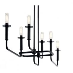 Alden 6-Light Black Mid-Century Modern Dining Room Candlestick Linear Chandelier by KICHLER -Kichler Sales black kichler chandeliers 43362bk 1f 1000