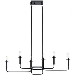 Alden 6-Light Black Mid-Century Modern Dining Room Candlestick Linear Chandelier by KICHLER -Kichler Sales black kichler chandeliers 43362bk 4f 1000