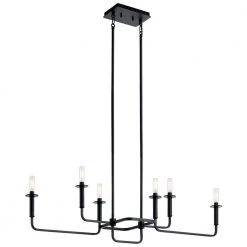 Alden 6-Light Black Mid-Century Modern Dining Room Candlestick Linear Chandelier by KICHLER