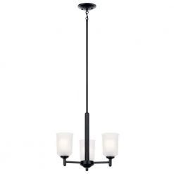 Shailene 3-Light Black Transitional Dining Room Mini Chandelier with Satin Etched Glass Shade by KICHLER