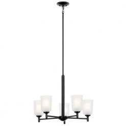 Shailene 5-Light Black Transitional Dining Room Chandelier with Satin Etched Glass Shade by KICHLER