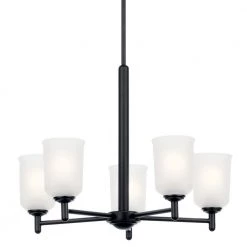 Shailene 5-Light Black Transitional Dining Room Chandelier with Satin Etched Glass Shade by KICHLER -Kichler Sales black kichler chandeliers 43671bk c3 1000