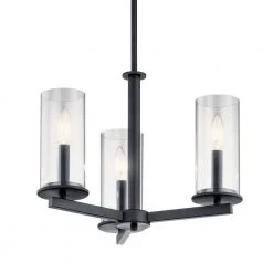 Crosby 3-Light Black Convertible Chandelier with Clear Glass Shades by KICHLER -Kichler Sales black kichler chandeliers 43997bk 4f 1000