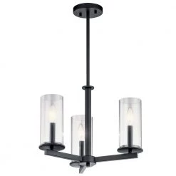 Crosby 3-Light Black Convertible Chandelier with Clear Glass Shades by KICHLER
