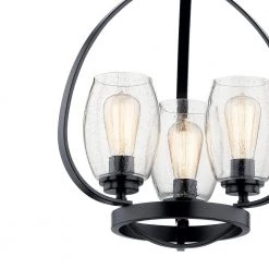 Tuscany 3-Light Black Farmhouse Dining Room Mini Cage Chandelier with Clear Seeded Glass Shade by KICHLER -Kichler Sales black kichler chandeliers 44059bk 4f 1000