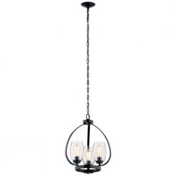 Tuscany 3-Light Black Farmhouse Dining Room Mini Cage Chandelier with Clear Seeded Glass Shade by KICHLER