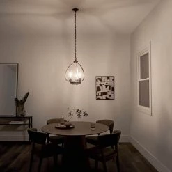 Tuscany 3-Light Black Farmhouse Dining Room Mini Cage Chandelier with Clear Seeded Glass Shade by KICHLER -Kichler Sales black kichler chandeliers 44059bk fa 1000