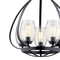 Tuscany 5-Light Black Farmhouse Dining Room Cage Chandelier with Clear Seeded Glass Shade by KICHLER -Kichler Sales black kichler chandeliers 44060bk 4f 1000