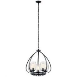 Tuscany 5-Light Black Farmhouse Dining Room Cage Chandelier with Clear Seeded Glass Shade by KICHLER