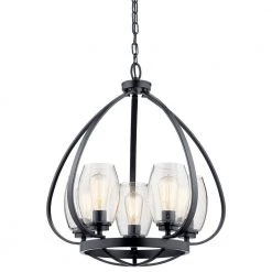 Tuscany 5-Light Black Farmhouse Dining Room Cage Chandelier with Clear Seeded Glass Shade by KICHLER -Kichler Sales black kichler chandeliers 44060bk c3 1000