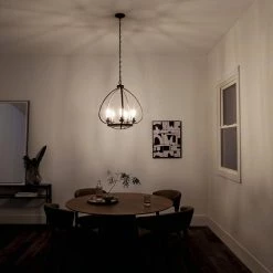 Tuscany 5-Light Black Farmhouse Dining Room Cage Chandelier with Clear Seeded Glass Shade by KICHLER -Kichler Sales black kichler chandeliers 44060bk fa 1000