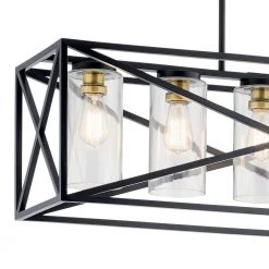 Moorgate 5-Light Black Farmhouse Dining Room Rectangle Cage Linear Chandelier with Clear Glass Shade by KICHLER -Kichler Sales black kichler chandeliers 44081bk 44 1000