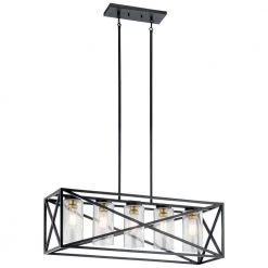 Moorgate 5-Light Black Farmhouse Dining Room Rectangle Cage Linear Chandelier with Clear Glass Shade by KICHLER