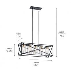 Moorgate 5-Light Black Farmhouse Dining Room Rectangle Cage Linear Chandelier with Clear Glass Shade by KICHLER -Kichler Sales black kichler chandeliers 44081bk 66 1000