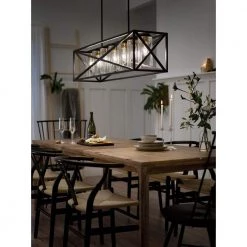 Moorgate 7-Light Black Farmhouse Dining Room Rectangle Cage Linear Chandelier with Clear Glass Shade by KICHLER -Kichler Sales black kichler chandeliers 44082bk 1f 1000