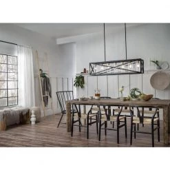 Moorgate 7-Light Black Farmhouse Dining Room Rectangle Cage Linear Chandelier with Clear Glass Shade by KICHLER -Kichler Sales black kichler chandeliers 44082bk 44 1000